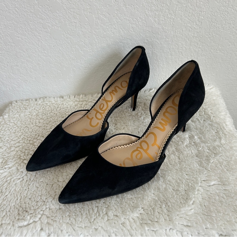 Sam Edelman pointy black suede kitten heel pumps